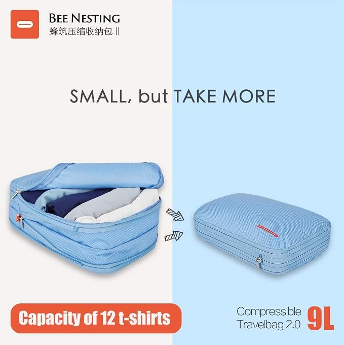 Bee Nesting Waterproof Compression Packing Cubes,Large Travel Packing organizers for Carry on Luggage, 2 Sides Expandable Storage Bags - Image 2