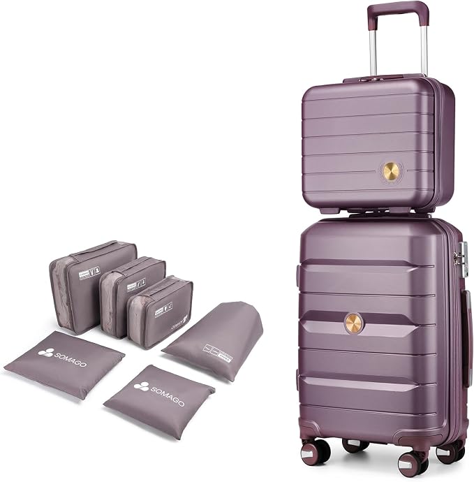 Somago 20 Inch Carry On Luggage Sets Hardside Suitcase with Double Spinner Wheels and TSA Lock YKK Zipper (Elegant Purple,14/20) by SOMAGO