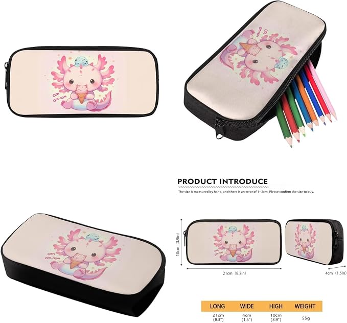 Axolotl Backpack for Girls 8-10 with Lunch Box Ice Cream Backpacks and Lunchboxes + Insulated Water Bottle Pouch Holder + Pencil Case Kawaii Bookbag Lunch Bag - Image 6