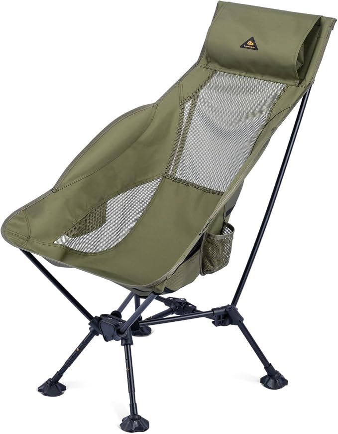 iClimb Ultralight Compact Camping Folding Beach Chair with Anti-Sinking Large Feet (Green - Triangular Frame High Back - 2PC) by iClimb