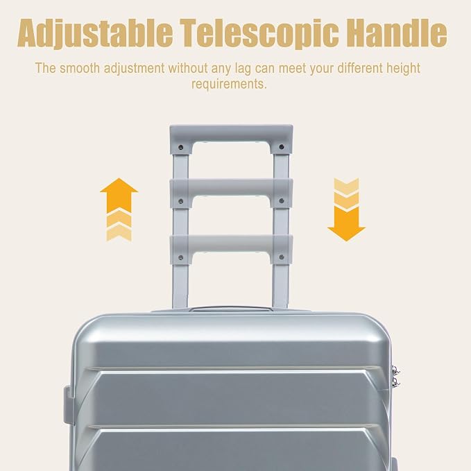 GDFStudio 28" ABS Hardshell Checked Luggage, Large Capacity Travel Suitcase with Scratch Resistant Surface, 360° Silent Spinner Wheels, Combination Lock, Telescopic Handle and Side Hooks, Silver - Image 6