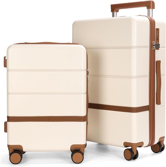 Luggage Sets, 2 Piece Suitcase set with wheels Tsa Lock 20/24 inchi Hardshell Waterproof Travel Suitcases luggage for Women/Men/Family (White) by Maungti