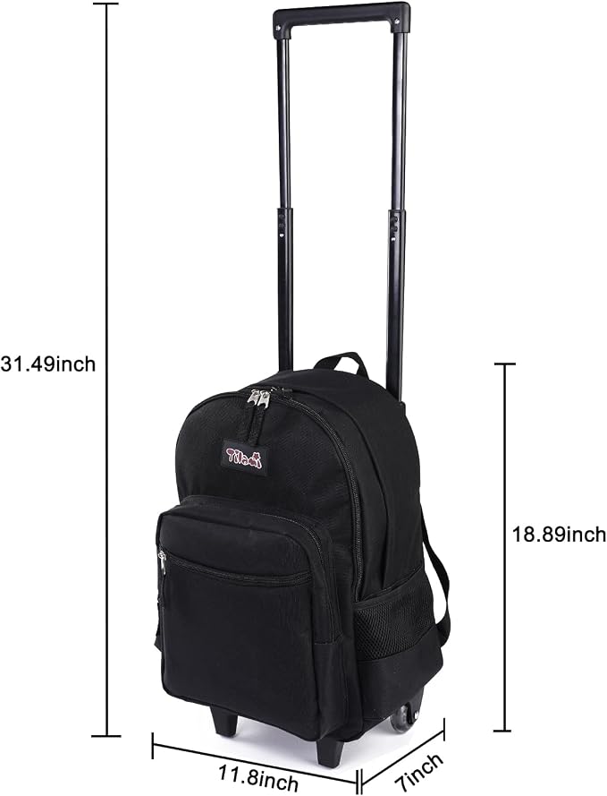 Tilami Rolling Backpack 18 inch Double Handle with Lunch Bag Wheeled Kids Backpack for Girls and Boys, Black - Image 5