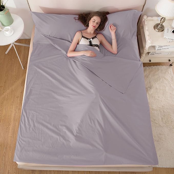 Lightweight Sleep Sack, Compact Sleeping Bag Liner Travel Sheets for Hotel | Soft Breathable Adult Sleep Sack, 4 Season Travel Sheet for Hostel Camping Backpacking Hiking, Machine Washable, 3 Sizes - Image 9