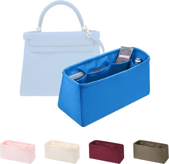 Women's Purse Organizer Insert - Satin & Lightweight Fabric with Inside Pockets, Portable for Commute, Travel, Shopping, and Evening, Multicolor Options, Fits for Kelly 40(Blue hydra, KL40) by KINGSINBAG