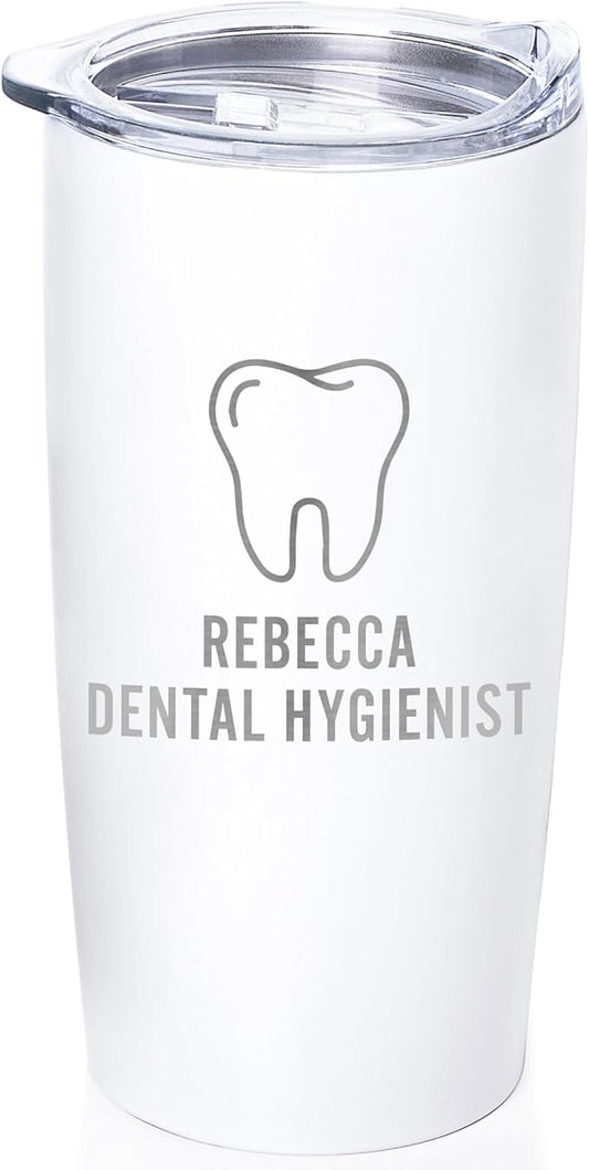 Lifetime Creations Engraved Personalized Dentist Tumbler With Lid 20 oz (White) - Custom Stainless Steel Coffee Travel Mug, Dental Hygienist Gift, Dentist Appreciation