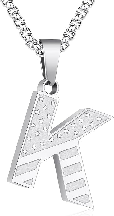 Zocomi Stocking Stuffers Christmas Gift - Initial Necklace Gifts for Men Boys, Stainless Steel American Flag Pendant Jewelry, Christmas Gifts Ideas for Kids Teen Boys