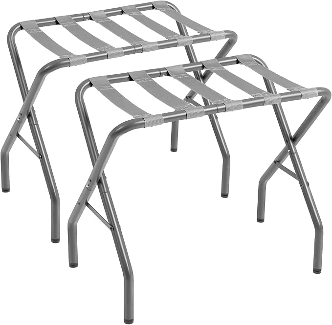 AMHANCIBLE Luggage Rack, Foldable Suitcase Stands Set of 2, Metal Luggage Holder for Guest Room, Bedroom, Hotel, Holds up to 110 lb, Easy Assemble, Grey,HLR01GY by AMHANCIBLE