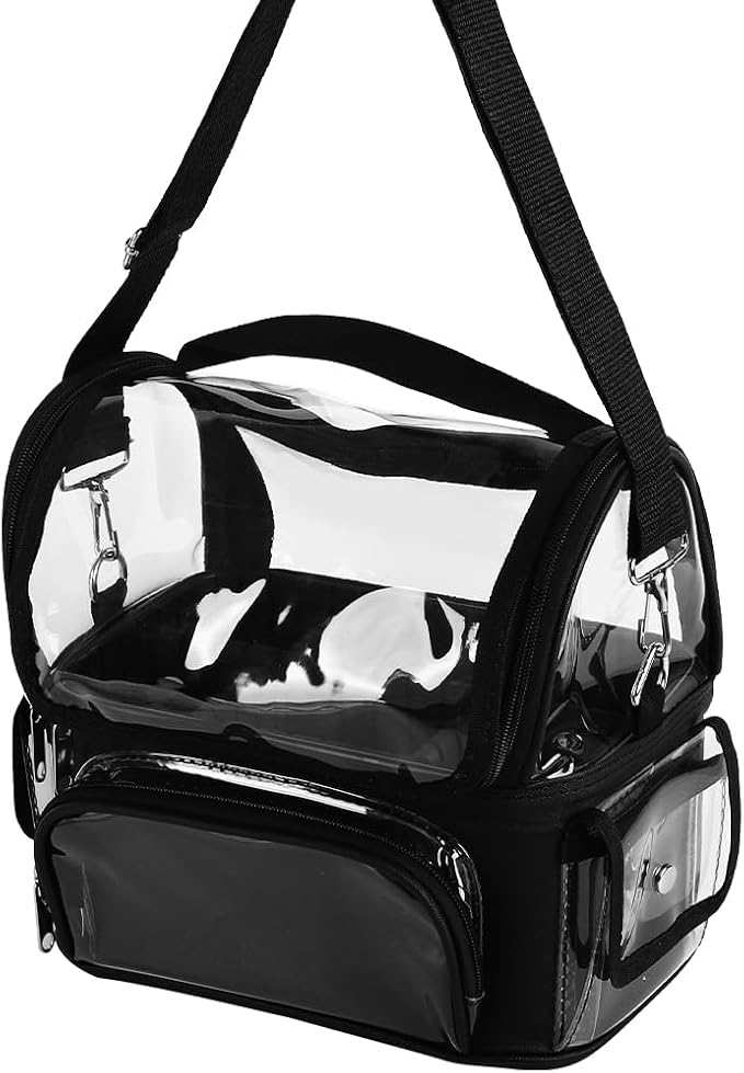 Zibuyu® Makeup Brush Case Clear Waterproof Makeup Organizer Bag with Adjustable Dividers, Multi-Pocket Transparent Vanity Bag for Travel, Artists & Daily Storage, with Handle & Shoulder Strap, Black by ZIBUYU