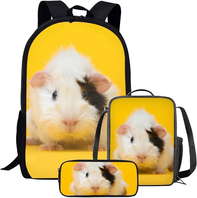 Girls Boys School Backpack with Lunch Box Pencil Case Comfy Padded Lightweight Guinea Pig Backpack Set Kids Cute Bookbag Insulated Lunch Bag Student Large Capacity Daypack 17 Inch by Parprinty