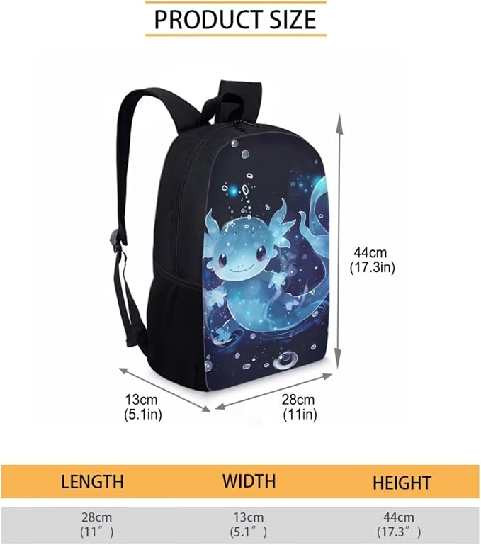 Personalized Blue Axolotl Backpack for School Girls 3rd Grade Preppy with Lunch Box Set 4 in 1 Elementary Custom Bookbag Lunchbox Pencil Case Water Bottle Holder 17in Back Pack Book Bags - Image 4