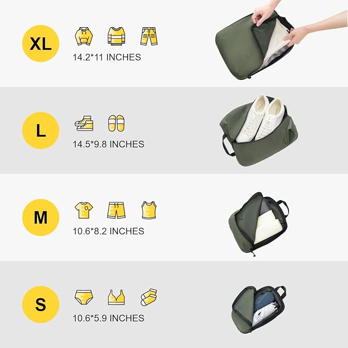 LEVEL8 Compression Packing Cubes for Suitcase, 6 Set Travel Bags with Shoe Organizer, Packing Organizers Travels Accessories in 4 Sizes (Extra Large, Large, Medium, Small), Green - Image 3