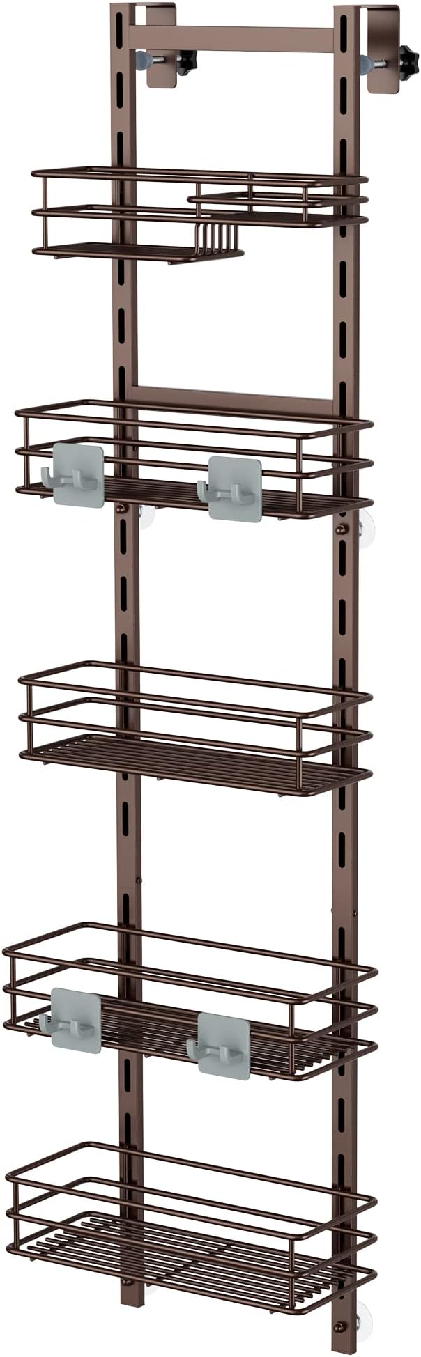 Orimade Over the Door Shower Caddy Adjustable 5 Tier Bronze,Bathroom Hanging Organizer Shelf Rustproof with 4 Hooks,Shower Basket with Soap Holder and Suction Cup - Image 9