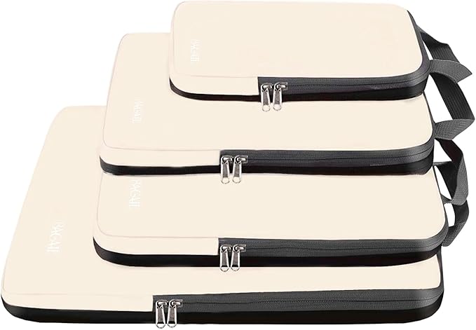 BAGAIL 4 Set/6 Set/8 Set Compression Packing Cubes Travel Accessories Expandable Packing Organizers (Cloth Pattern, 4-Beige) by BAGAIL