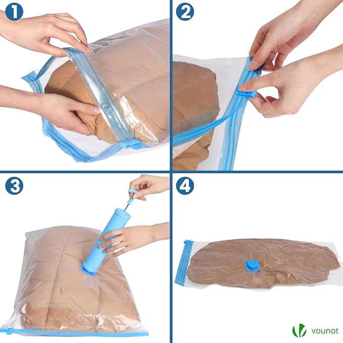 VOUNOT 12pcs Vacuum Storage Bags for Clothes, Duvets, Pillows, Blankets, Reusable Space Saver Bags with Pump, 2 Jumbo 4 Medium 4 Small 2 Roll Up, Multi-coloured, 2518080028772 - Image 4
