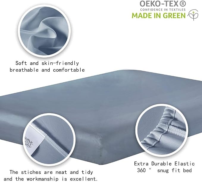100% Supima Cotton Sheets 600 Thread Count,Bed Sheet Set Queen Size Sheets 4 Pieces,Soft & Silk Sateen Weave, Fits Mattress Up to 18",Deep Pocket, Breathable & Fade Resistant(Blue Grey,Queen) - Image 4