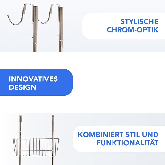 Bamodi Shower Caddy Hanging - 2 Tier Over Door Chrome Plated - No Drilling Required - Fits Shower Screens up to 0.78 inches - Hangable Shower Rack with 2 Towel Hooks (27.5 x 7.5 x 7.3 INCHES) - Image 4