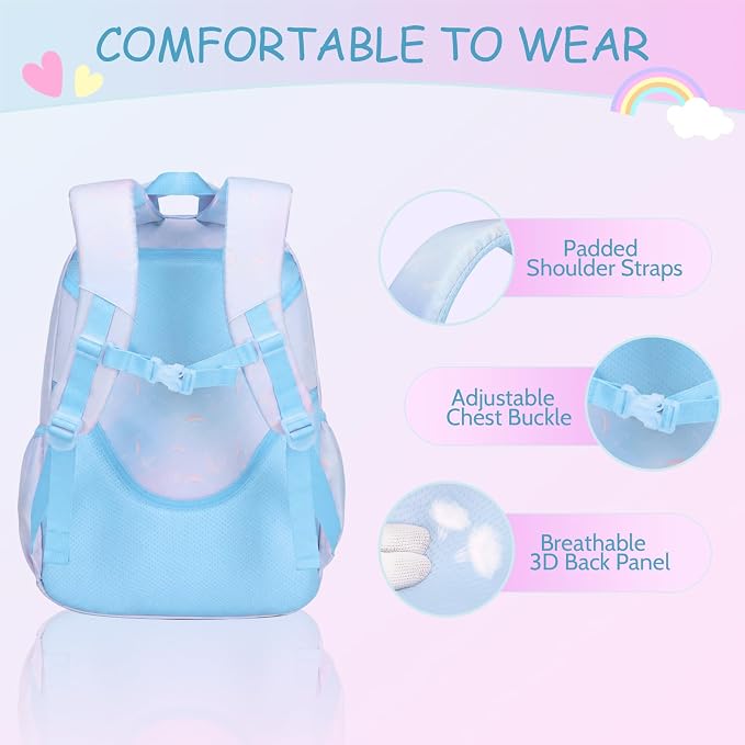 ACESAK Kids School Backpack for Girls, Rainbow Bookbag Backpack with 14OZ Water Bottle, Lunch Bag Set for GirlsTeens Middle Student, Girls Backpacks for School (Blue) - Image 6