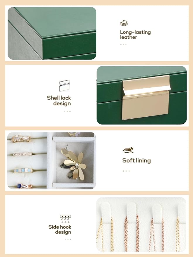 BOOVO Jewelry Boxes for Women, White and Black 6 Layer Large Jewelry Box for Necklace, Bracelet, Earrings, Rings Storage, Jewelry holder Organizer for Girls Gift (Green, 5 Layer) - Image 4