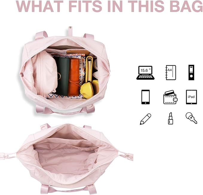 BAGSMART Gym Bag for Women, Carry on Weekender Overnight Bag, Travel Duffel Bags with Trolley Sleeve, Personal Item Travel Bag Tote Bag Workout Dance Bag(Pink,Medium) - Image 6