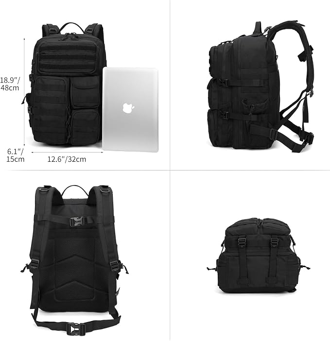 Wotony Tactical Backpack - Military waterproof backpack with multiple pockets and tactical gear for the outdoors (Black, 45L) - Image 5