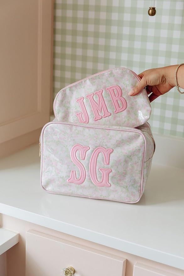 Personalized Clear Coated Pouch - Medium or Large Toiletry Bag with Embroidered or Applique Monogram, Custom Makeup or Travel Organizer, Easy-Clean Cosmetic Bag, Travel Gift for Women (Peony, XL) - Image 6
