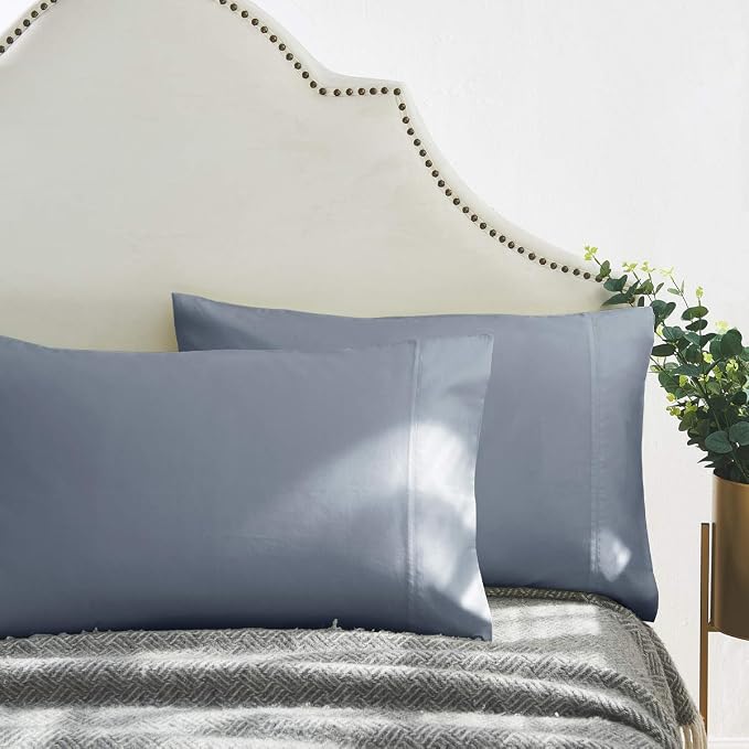 100% Supima Cotton 600 Thread Count Queen Pillowcase Set of 2, Luxury Hotel Pillow Cases,Soft & Silky Sateen Weave, Premium Quality Stardand Pillowcase 2 Pieces (Blue Grey, STD) - Image 3