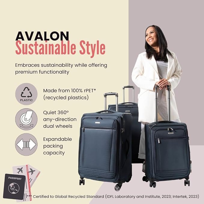 Ricardo Beverly Hills Avalon Softside Luggage Made with Sustainable 100% Recycled PET (rPET), Lightweight, Eco-Friendly Travel, Expandable, Dual Spinner Wheels, Storm Blue, 20-inch - Image 7
