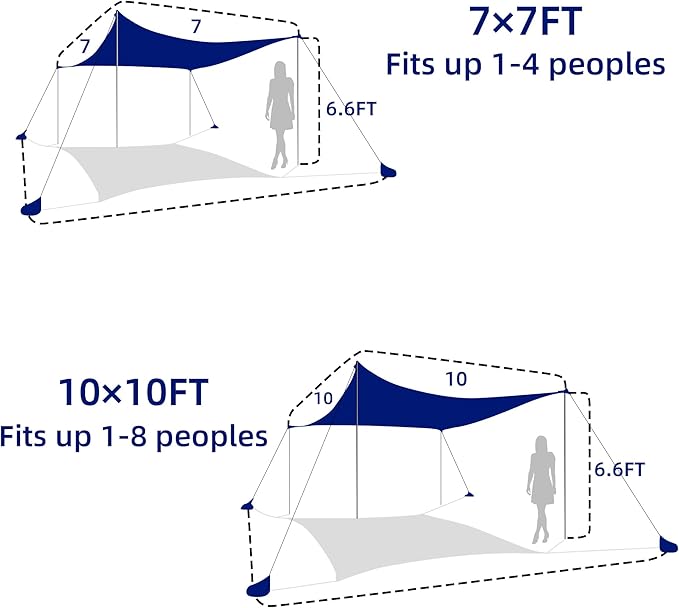 UMARDOO Family Beach Tent Canopy Sun Shade Portable 7×7FT, Large Wind Resistance Beach Sun Shelter Easy Setup with Packable Carry Bag for Outdoor Travel UPF 50+(Blue) - Image 9