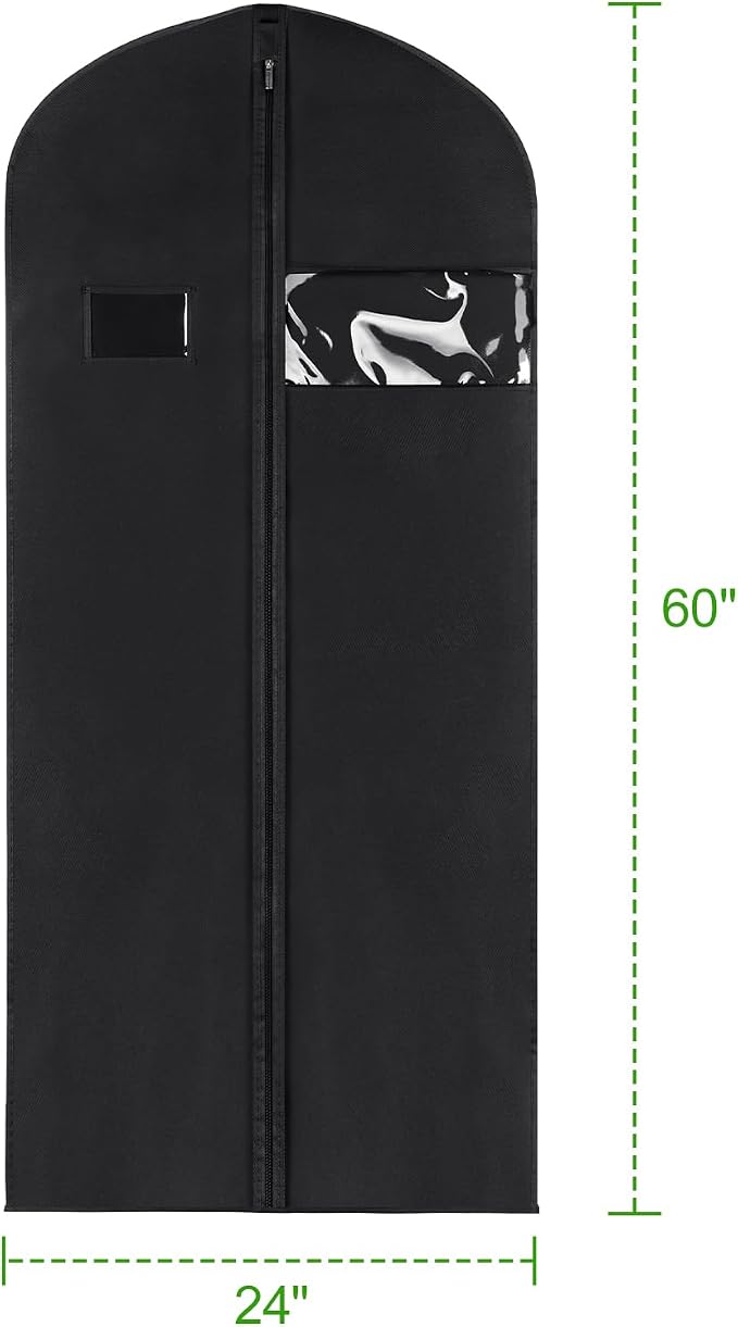 KEEGH 60'' Dress Bags for Gowns Long(Set of 15), Garment Bags for Hanging Clothes, Dress Bags for Closet Storage, Clothes Cover for Hanging Coats Dresses with Clear Window and Label Pocket, Black - Image 2