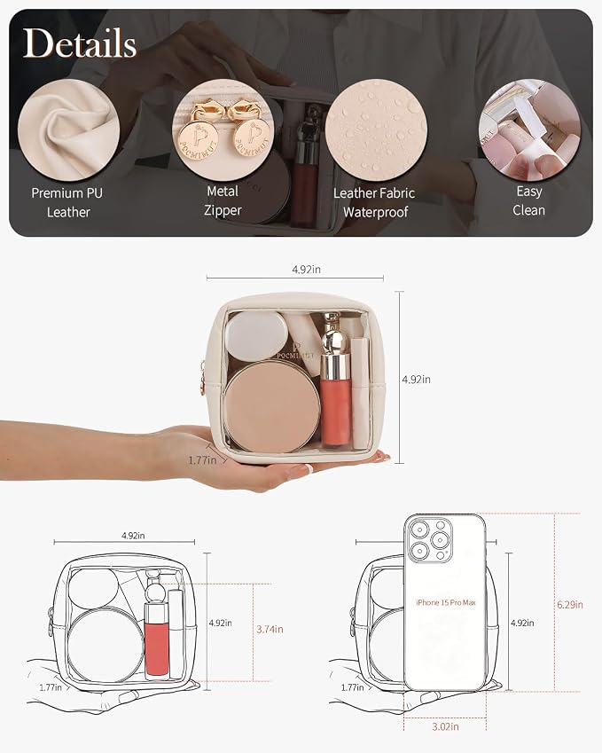 Pocmimut Clear Makeup Bag,Easy to Find Mini Makeup Bag for Purse,Travel Makeup Bag for Car, Compact Cosmetic Pouch for Daily Essentials,Beige - Image 4