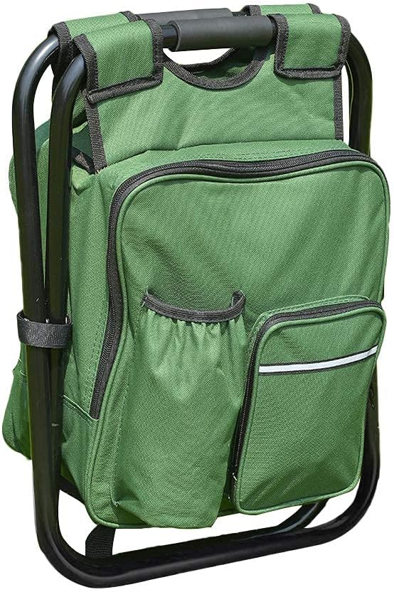 Folding 3 in 1 Camping Chair Stool Backpack with Cooler Insulated Picnic Bag, Hiking Camouflage Seat Table Bag Camping Gear for Outdoor Indoor Fishing Travel Beach BBQ (Green) - Image 5