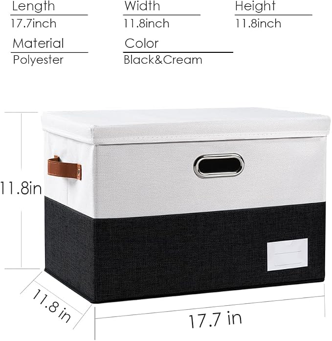 PRANDOM Foldable Storage Bins with Lids [3-Pack] Fabric Collapsible Storage Boxes Baskets Cubes Containers with Handles for Closet Living Room Bedroom (Black & White 17.7x11.8x11.8'') - Image 5