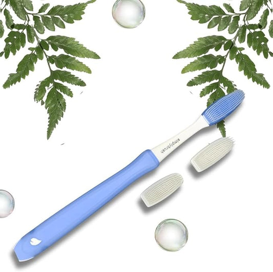 Premium Toothbrush with TPU Bristles - Soft Bristle Toothbrush for Sensitive Gums with Tongue Scraper, Travel Covers for Brush Heads & 2 Replacement Heads (3 Brush Heads Total)