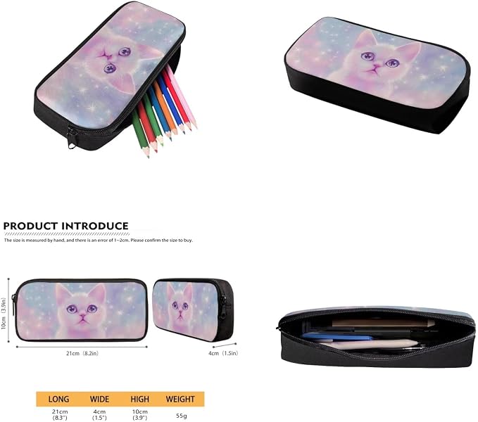 Aesthetic Galaxy Cat Backpack for School Girls Backpack with Lunch Box Water Bottle Bag and Large Pencil Case 4PCS Set 17" Bookbag with Front Pocket Lightweight School Bag for Kids Elementary - Image 5