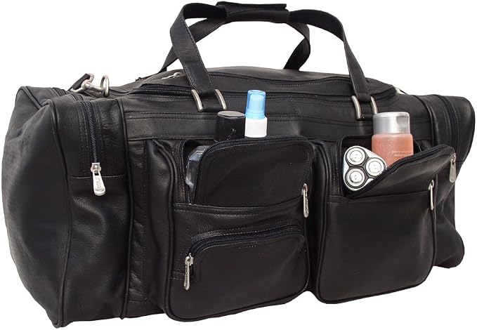 Piel Leather 24In Duffel with Pockets, Black, One Size - Image 2