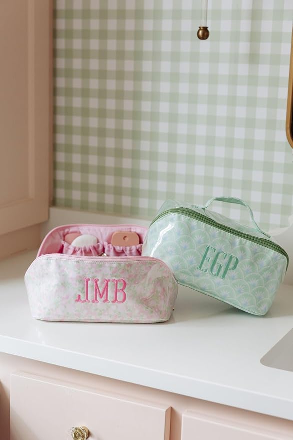 Personalized Flat Lay Makeup Bag - Clear-Coated Embroidered Cosmetic Organizer, Monogrammed Wide-Open Travel Pouch with Easy-Access Interior, Handmade Gift for Women (Peony) - Image 8