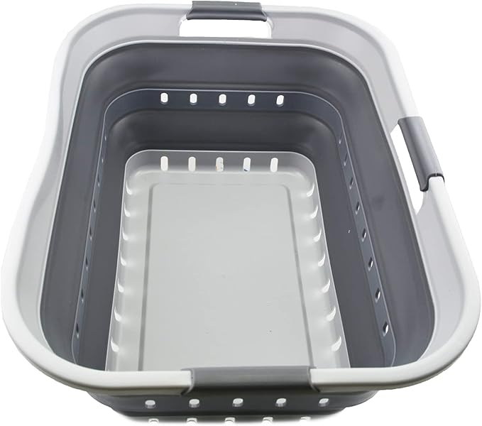 SAMMART 42L (11 gallon) Collapsible Plastic Laundry Basket - Foldable Pop Up Storage Container/Organizer - Portable Washing Tub - Space Saving Hamper/Basket (Grey/Dark Grey) by SAMMART