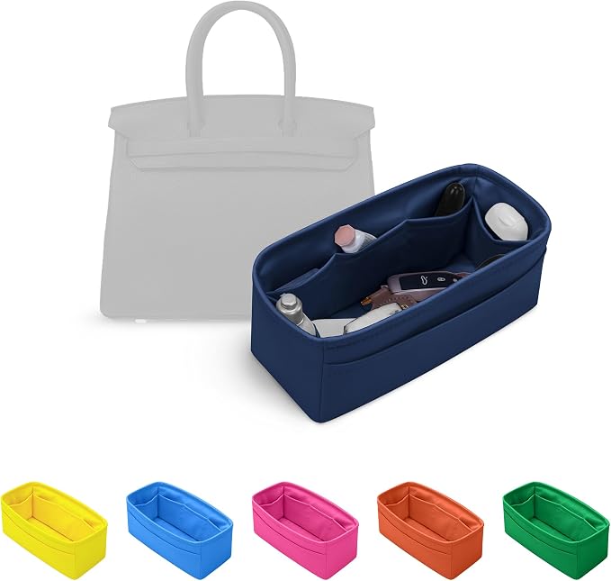 Satin Purse Organizer for Birkin 40, Blue nuit | Custom Fit, Multiple Pockets, Lightweight Purse Essentials, Ideal for Travel, Shopping, and Daily Use by KINGSINBAG