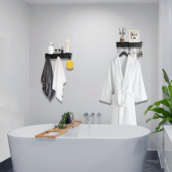 Towel Rack with Shelf Wall Mounted, Set of 2 Aluminum Bath Robe Hook, Outdoor Pool Holder or Bathroom Hot Tub Accessories, Metal Bathtub Hanger, Decor Display Storage for Hat Clothes Key Bag - Image 4