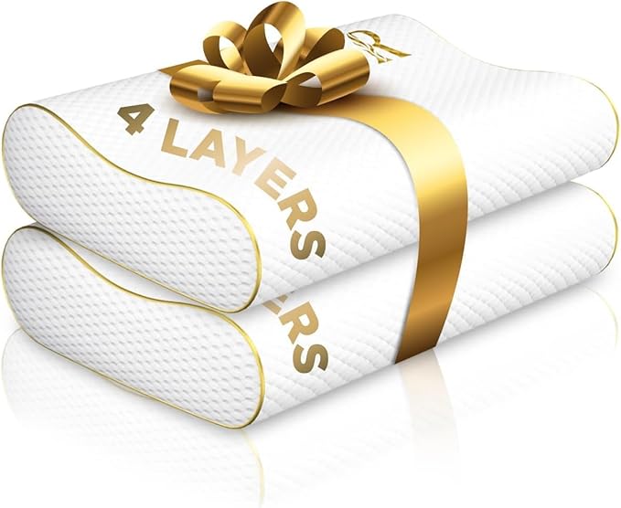 Memory Foam Pillow, Cervical Pillow (2 Pack) 4-Layer Queen, Contour Pillow, Side Sleeper, Neck Support, Pillow for Neck Pain by ROYALTHERAPY