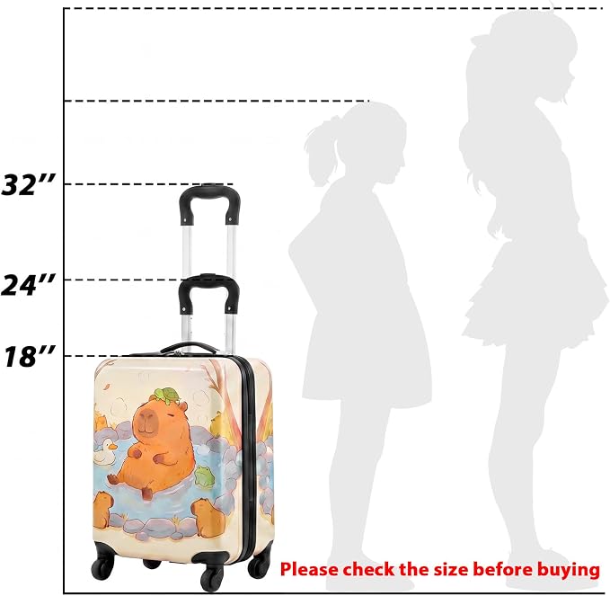 Redbaker 6 Pcs Kids Luggage Set, 17 Inch Rolling Suitcase with Backpack Lunch Bag Neck Pillow, Capibara Travel Set for Summer Vacation Sleepover Back to School Gift - Image 3