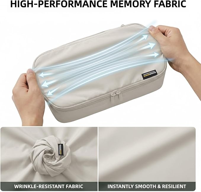 4 Piece Compression Packing Cubes for 3–7 Day Travel, Off White | Wrinkle-Resistant Memory Fabric, Breathable Mesh Panel, Double-Zipper, Small to Large Size Bag, Smart Organization - Image 4