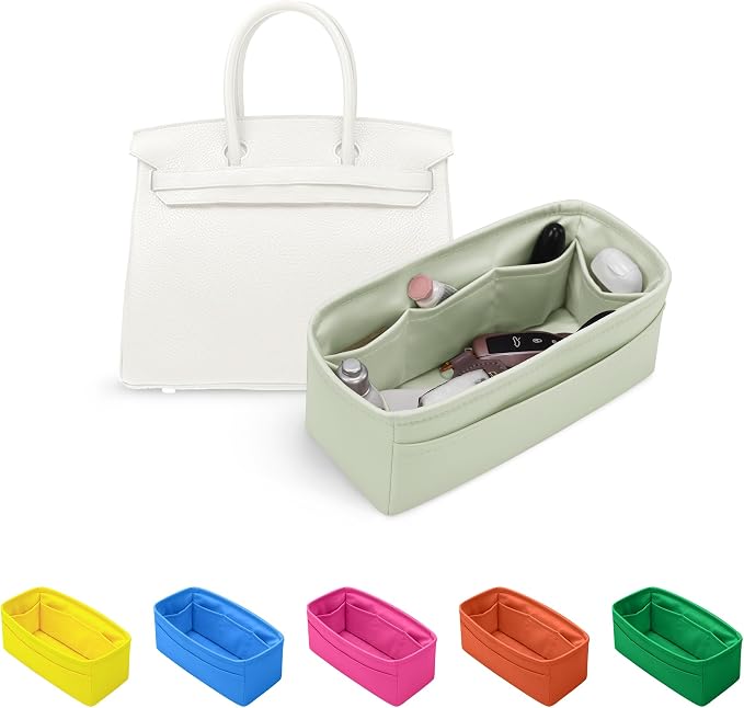 Satin Purse Organizer for Birkin 40, Gris Neve | Custom Fit, Multiple Pockets, Lightweight Purse Essentials, Ideal for Travel, Shopping, and Daily Use by KINGSINBAG