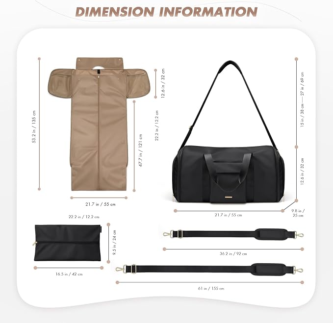 Convertible 2-in-1 Garment Bags for Travel,Women Men Carry On Garment Duffle Bag With Shoe Compartment,Hanging Suit bag,48L,Black - Image 5