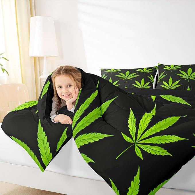 Erosebridal Bohemia Leaves Comforter Set, Exotic Leaf Bedding Set Full Size for Kids Boys Teens Adult Bedroom, Exotic Leaves Duvet Sets Tropical Botanical Down Comforter, Green Black - Image 5