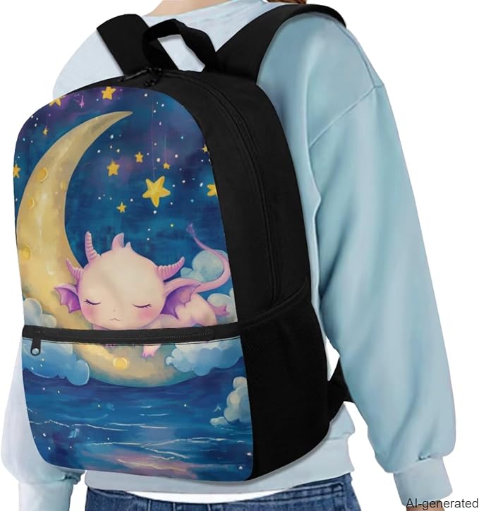 Axolotl Backpack and Lunch Box for Girls Middle High School Book Bag Large Capacity Lightweight Bookbag for Students Cartoon Animals School Bag for Preschool Casual Daypack - Image 2