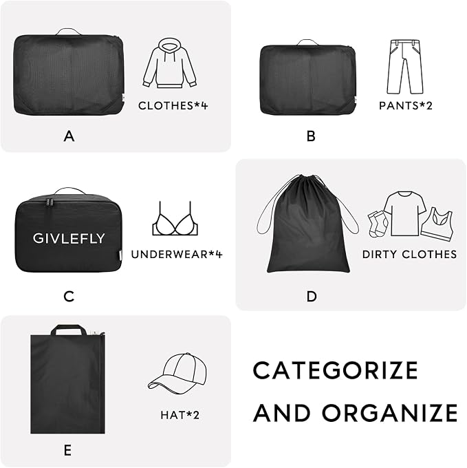 GIVLEFLY Compression Packing Cubes for Travel, 6-Piece Lightweight Luggage Organizer Bags, Space Saving Suitcase Packing Set for Women - Image 7