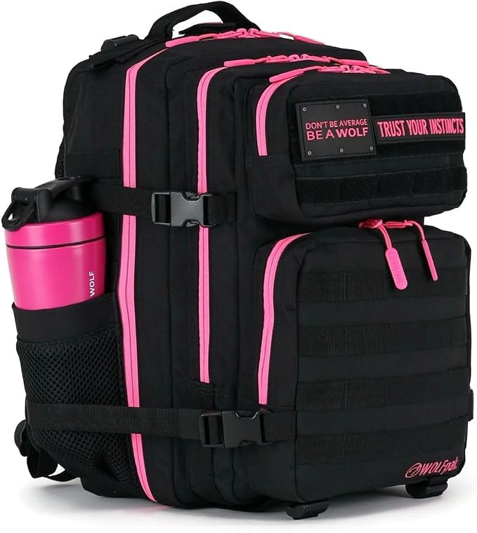 WOLFpak 35L Tactical Gym Backpack (Black Neon Pink) Durable 1000D Waterproof Oxford Material with MOLLE Webbing, Laptop Pocket & Dual Cup Holders, Durable Fitness/Travel/Military Daypack - Image 5