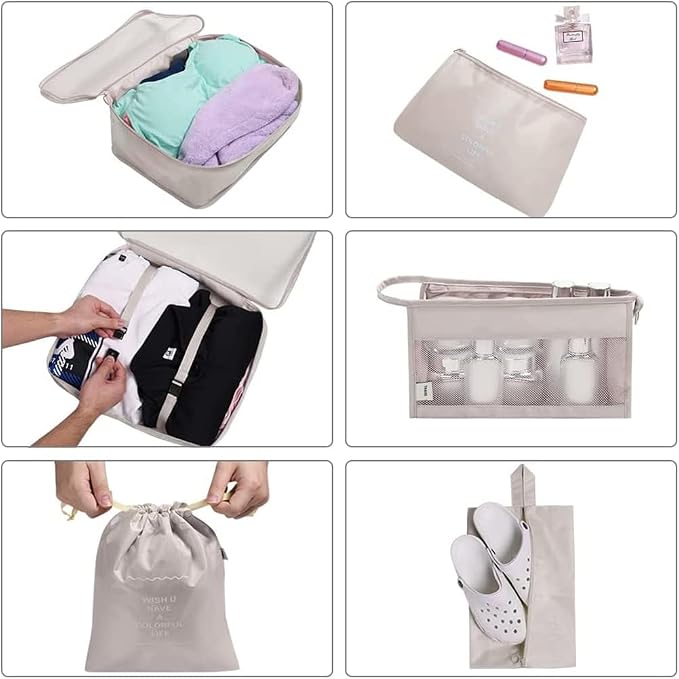8 Pcs Packing Cubes, Travel Luggage Organizer for Men and Women, Toiletry Bag, Packing Cubes for Travel - Set of 8, 2. Beige, 9 Pieces Set with Toothbrush Holder, Travel Accessories - Image 6